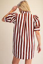 Load image into Gallery viewer, Ruffle Neck Puff Sleeve Stripe Mini Dress
