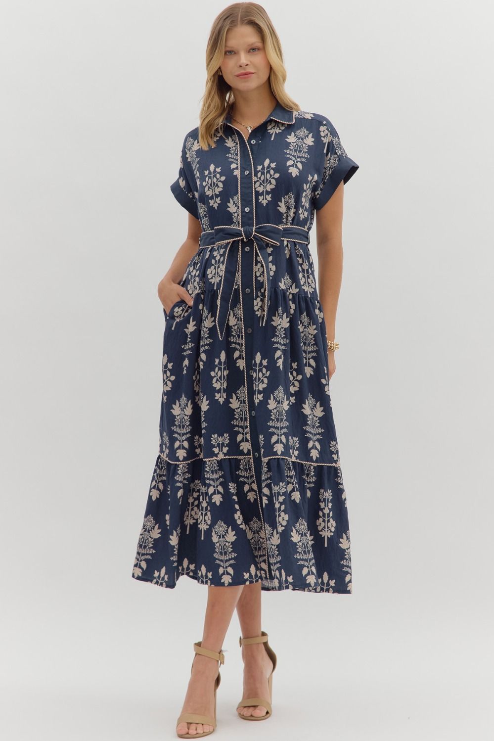 Navy Blue Floral Print Dress