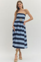 Load image into Gallery viewer, The Stella- Blue/Navy Striped Strapless Dress Entro
