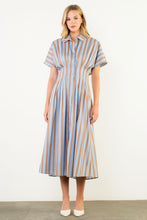 Load image into Gallery viewer, Blue &amp; Tan Striped Midi Dress
