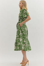 Load image into Gallery viewer, Green Botanical Print Midi Dress

