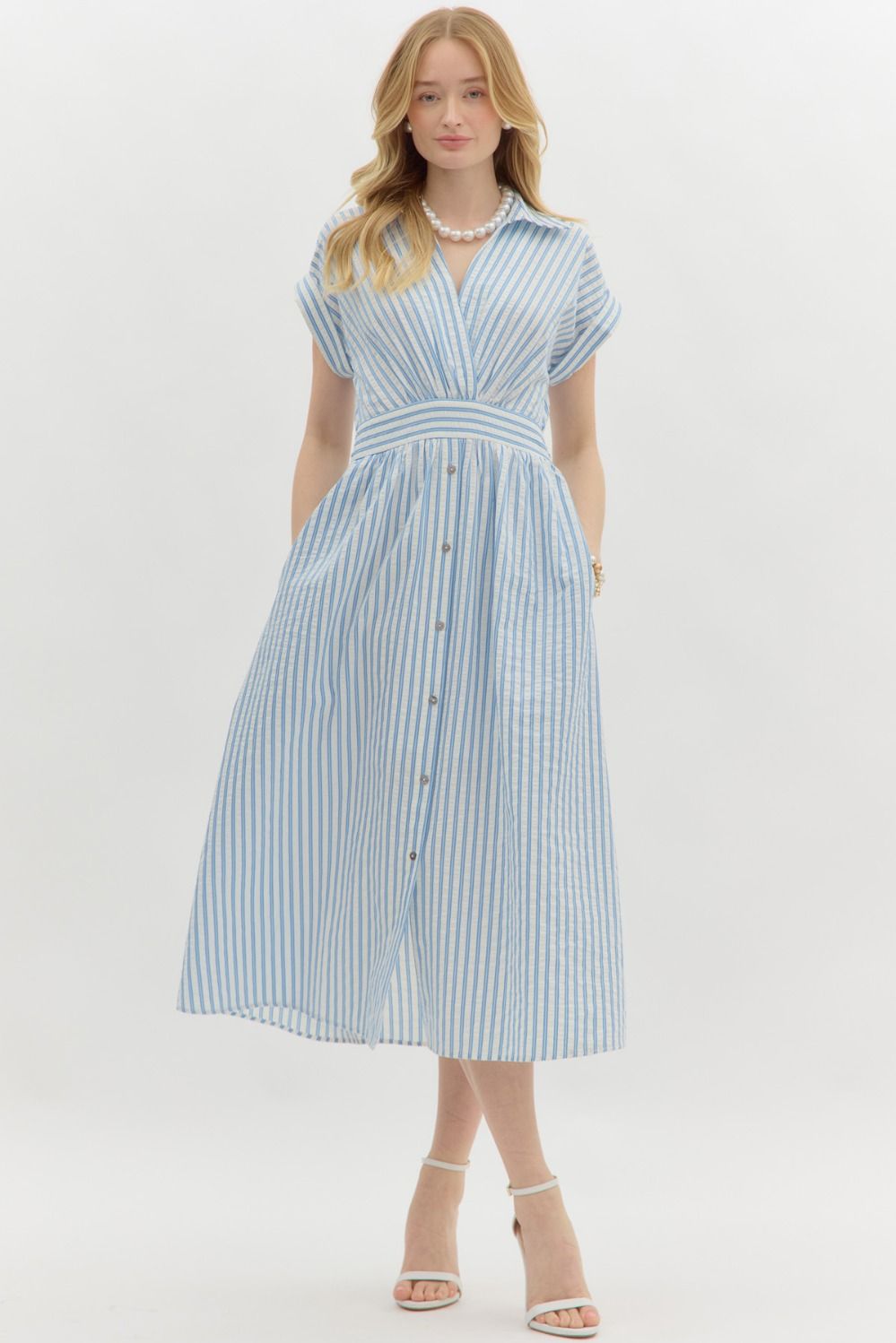 Blue striped midi dress