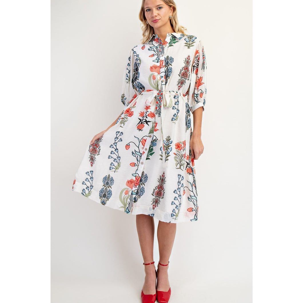 Floral print midi shirt dress