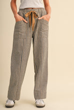 Load image into Gallery viewer, Striped Wide Leg Charcoal/Tan Pants
