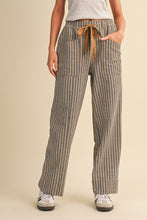Load image into Gallery viewer, Striped Wide Leg Charcoal/Tan Pants
