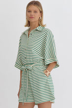Load image into Gallery viewer, Green &amp; White Striped Romper

