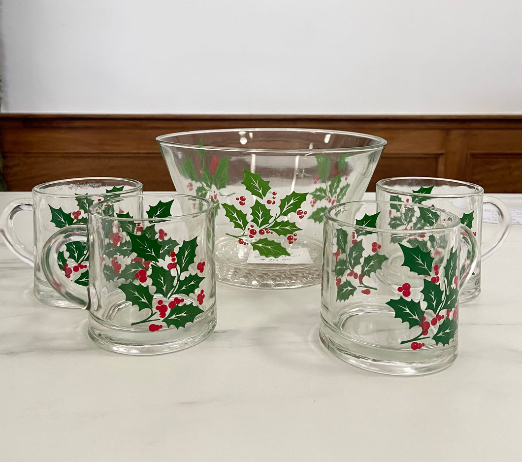 Vintage Christmas Bartlett Collins Holly & Berry Mugs and Bowl