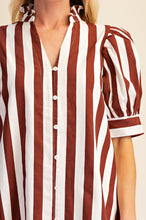 Load image into Gallery viewer, Ruffle Neck Puff Sleeve Stripe Mini Dress
