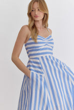 Load image into Gallery viewer, Blue &amp; White striped midi dress
