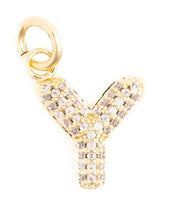 Load image into Gallery viewer, Charm Bar-  Initial Gold Rhinestone Charm
