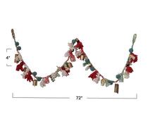 Load image into Gallery viewer, Handmade Wool &amp; Cotton Blend Garland w/ Pom Poms &amp; Metal Bells
