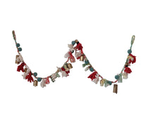 Load image into Gallery viewer, Handmade Wool &amp; Cotton Blend Garland w/ Pom Poms &amp; Metal Bells
