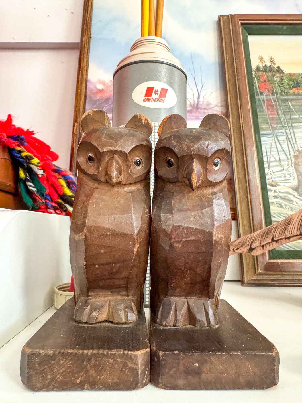 Vintage Wooden Owl Bookends