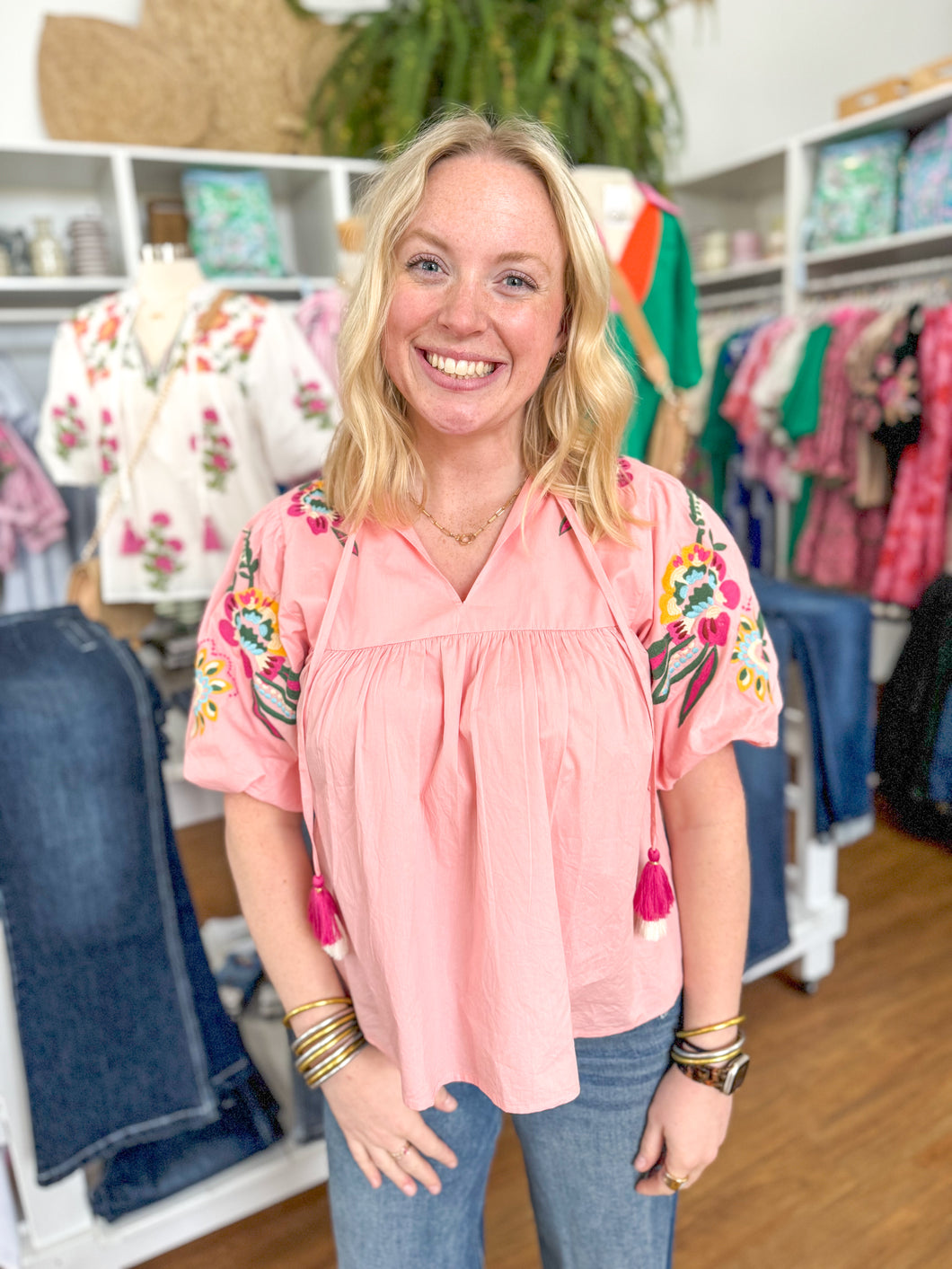 THML Pink Embroidered Top