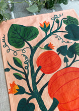 Load image into Gallery viewer, Pumpkin garden tea towel- pink or cream
