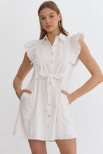 Load image into Gallery viewer, Off White Button Up Tie Dress
