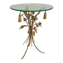 Load image into Gallery viewer, Vintage Italian Gilt Metal Flower &amp; Tassel Side Table
