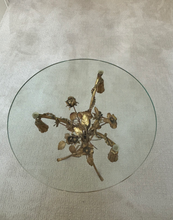 Load image into Gallery viewer, Vintage Italian Gilt Metal Flower &amp; Tassel Side Table
