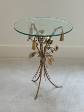 Load image into Gallery viewer, Vintage Italian Gilt Metal Flower &amp; Tassel Side Table
