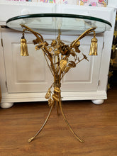 Load image into Gallery viewer, Vintage Italian Gilt Metal Flower &amp; Tassel Side Table
