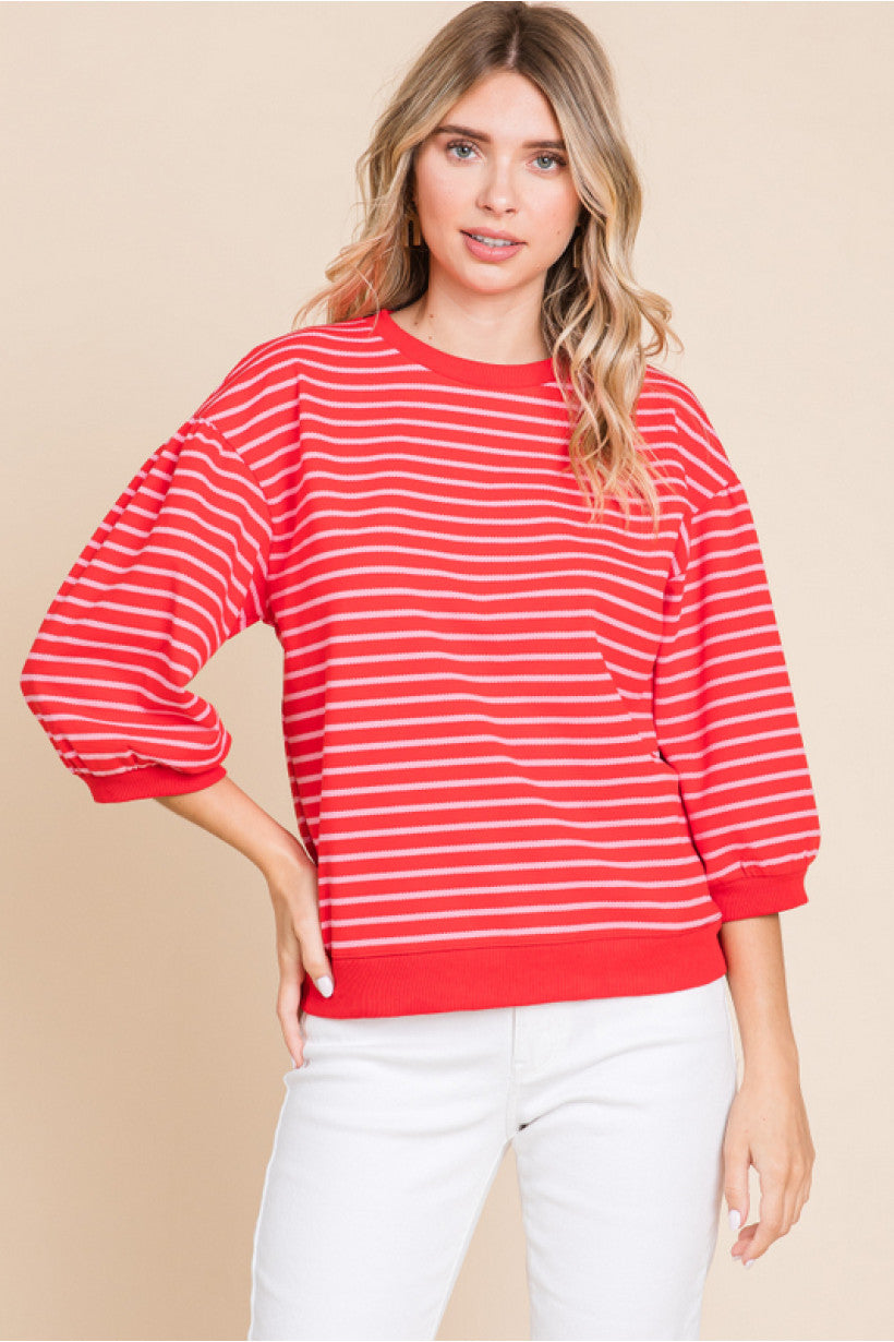 Striped puff sleeve top