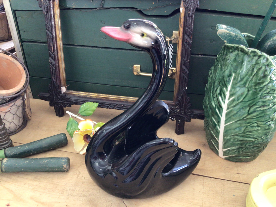 Vintage black Swan planter