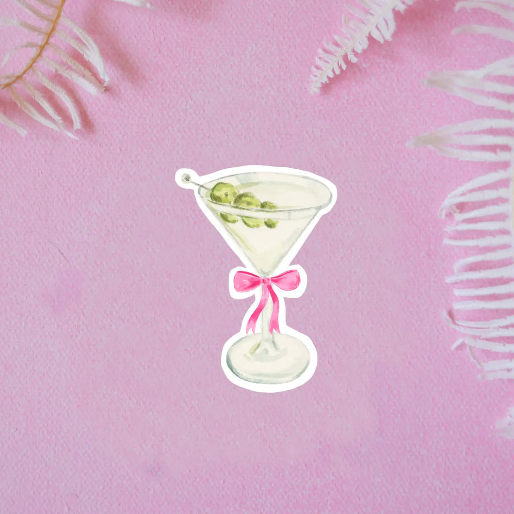 Pink Bow Martini Sticker