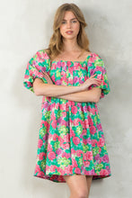 Load image into Gallery viewer, THML Rose Print Puff Sleeve Dress
