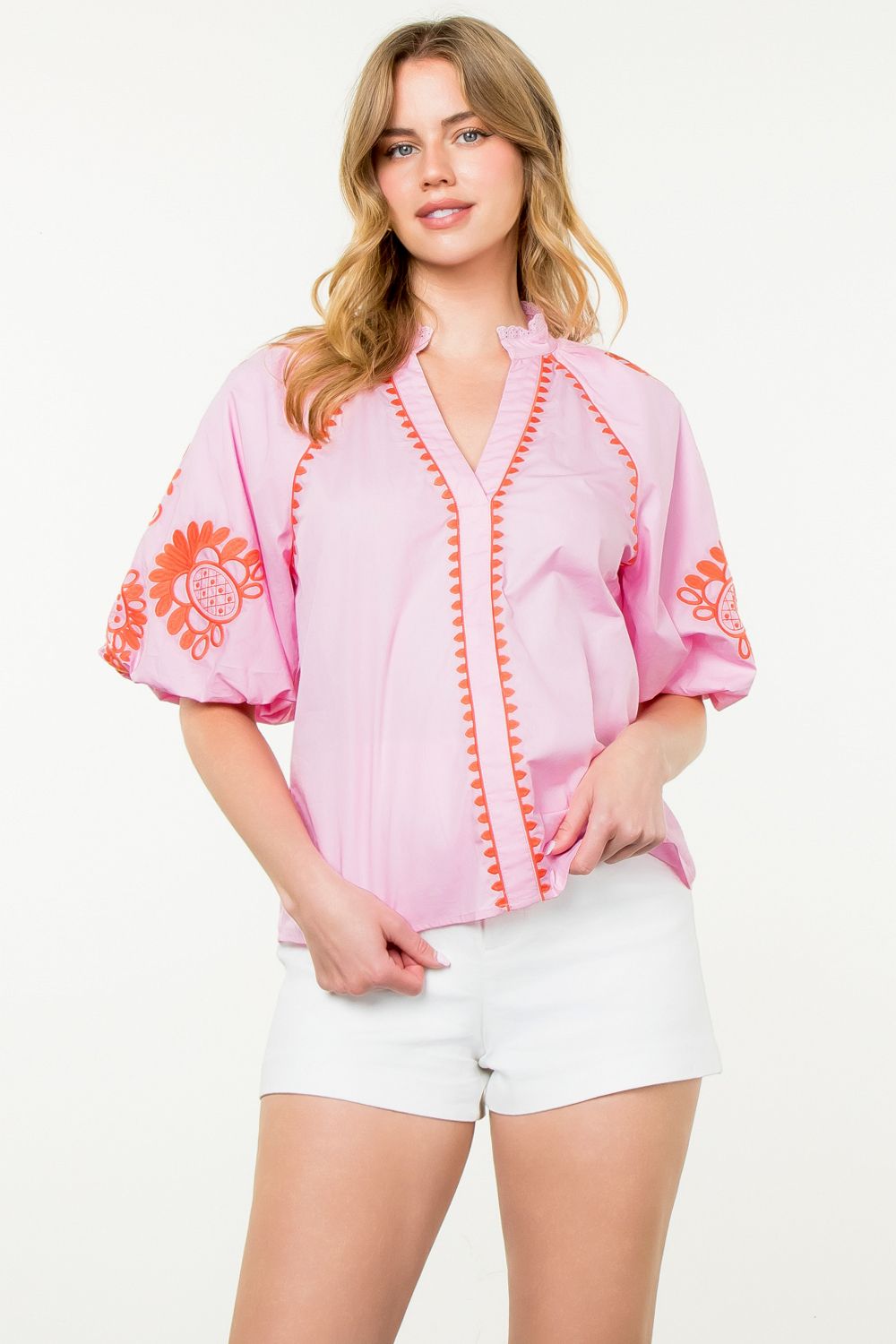 THML Embroidered Pink Top