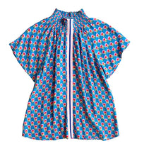 Load image into Gallery viewer, Blue smocked neck flower print top
