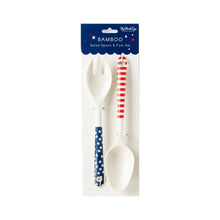 Load image into Gallery viewer, Hamptons Stars and Stripes Salad Spoon and Fork Reusable Bamboo Serving-ware
