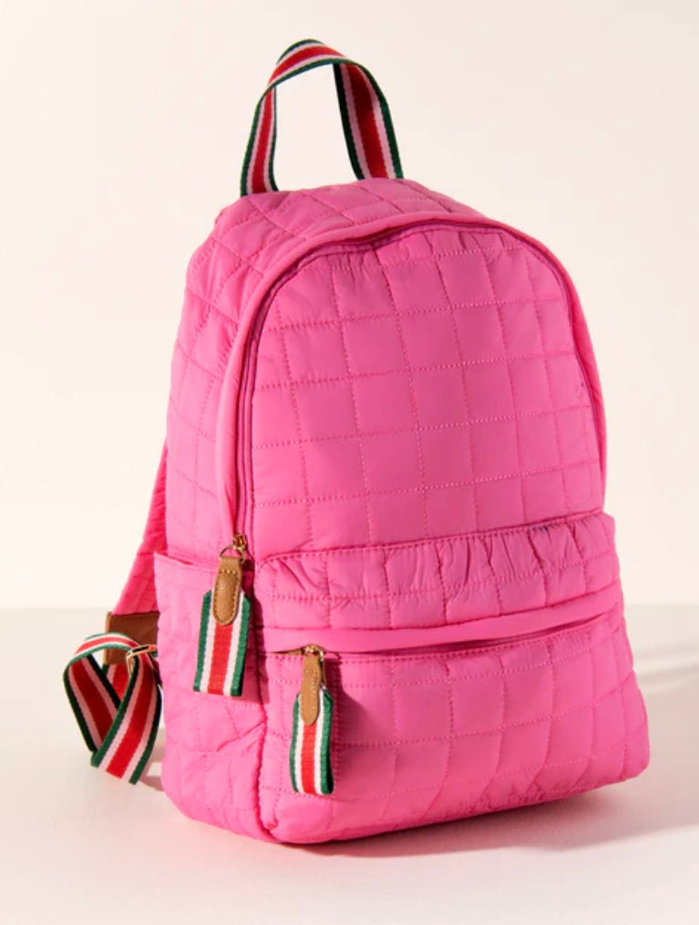Pink puffer backpack