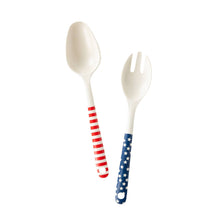 Load image into Gallery viewer, Hamptons Stars and Stripes Salad Spoon and Fork Reusable Bamboo Serving-ware

