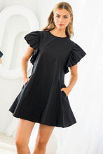 Load image into Gallery viewer, Black pleated sleeve dress
