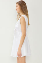 Load image into Gallery viewer, V neck dress with oversized bow front detail white
