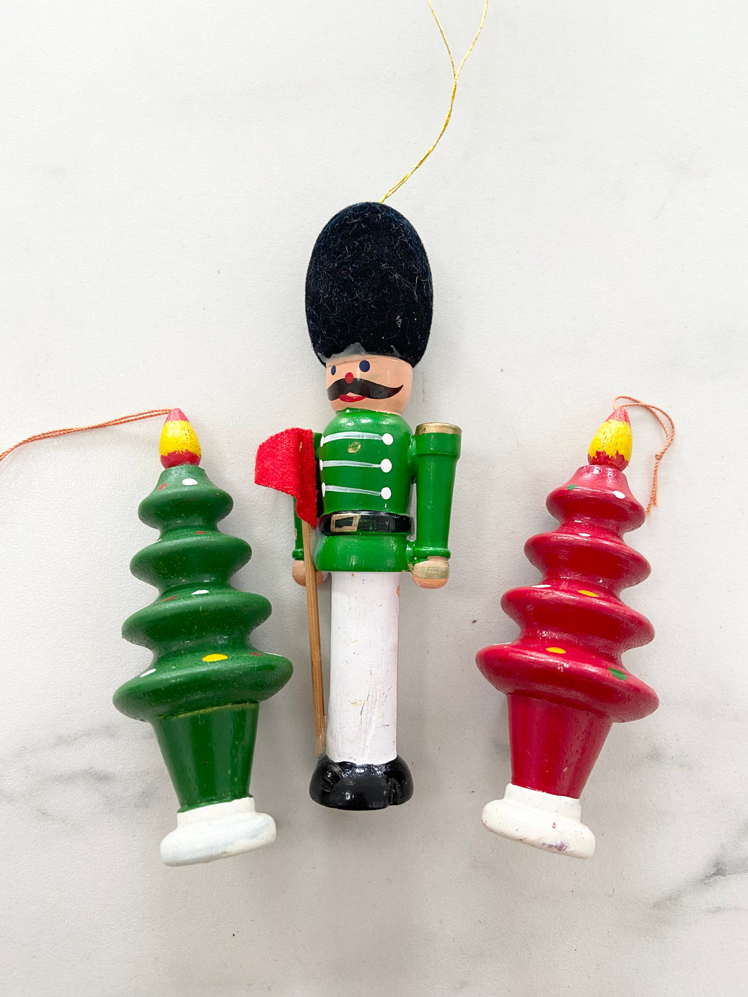Vintage wooden nutcracker and trees