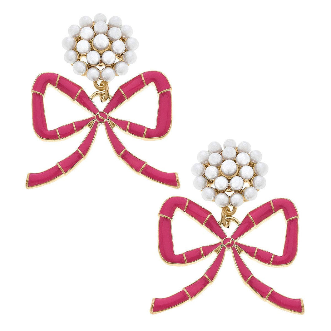 Canvas Style- Bamboo bow and pearl earrings