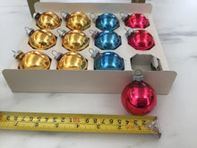 Load image into Gallery viewer, Box of 12ct vintage Shiny Brite ornaments- gold, blue, pink
