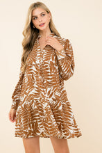 Load image into Gallery viewer, Long Sleeve Brown Floral Tiered Print Dress
