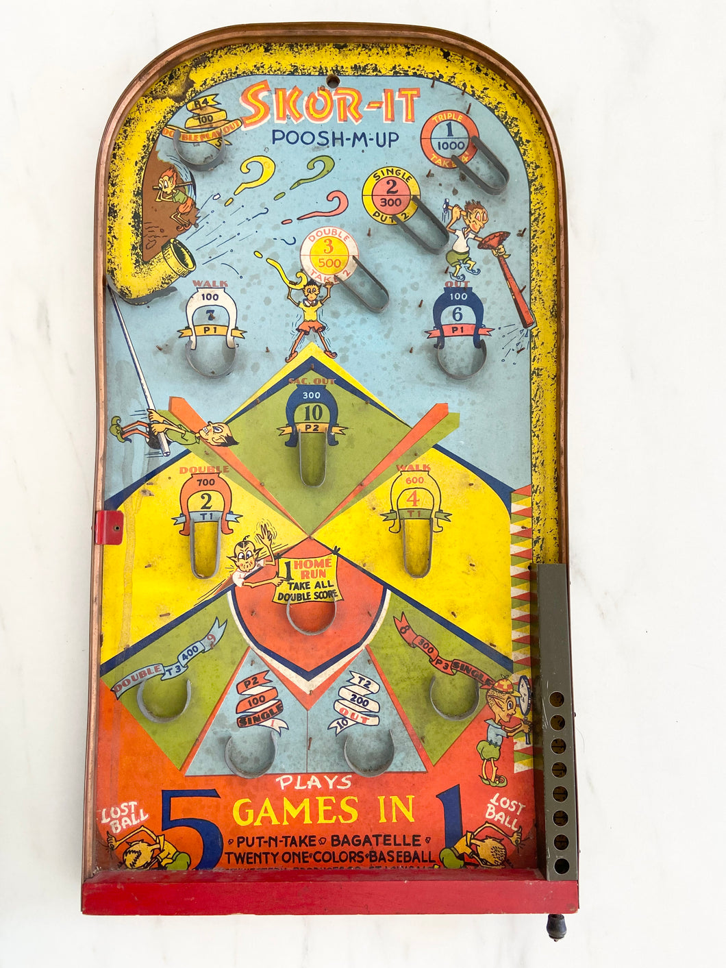 Vintage Poosh-M-Up Skor-it game board
