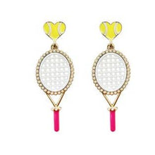 Load image into Gallery viewer, Love tennis enamel dangle earrings
