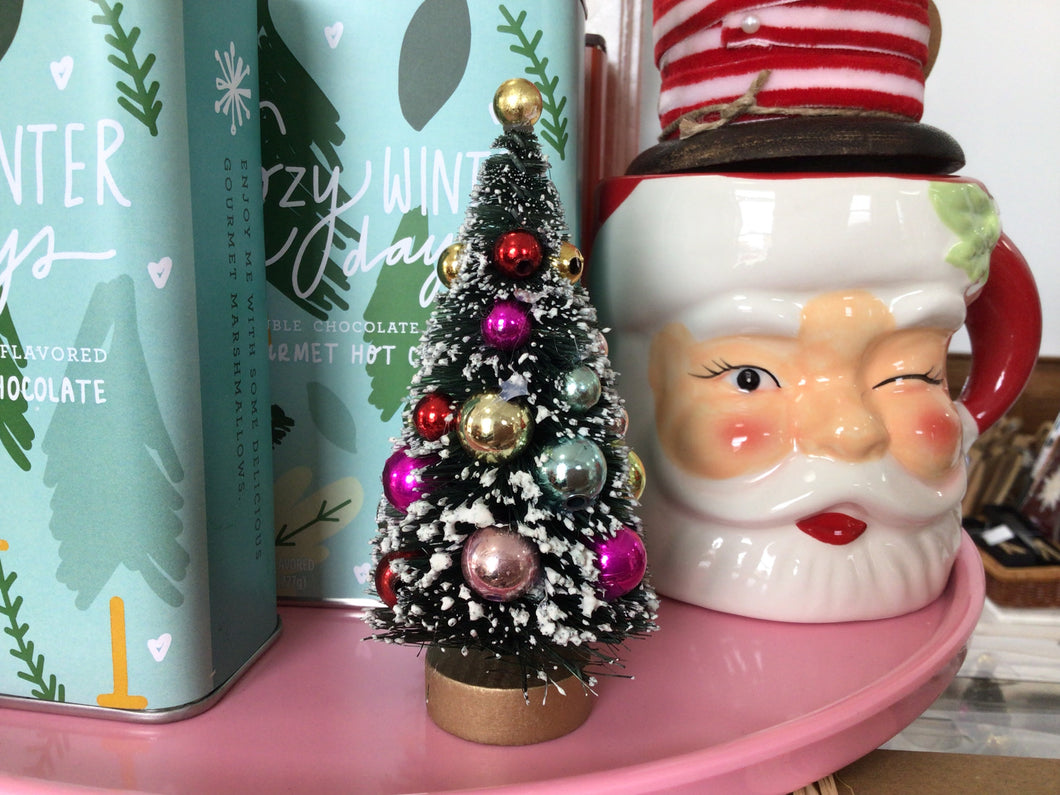 Mini bottle brush tree with ornaments