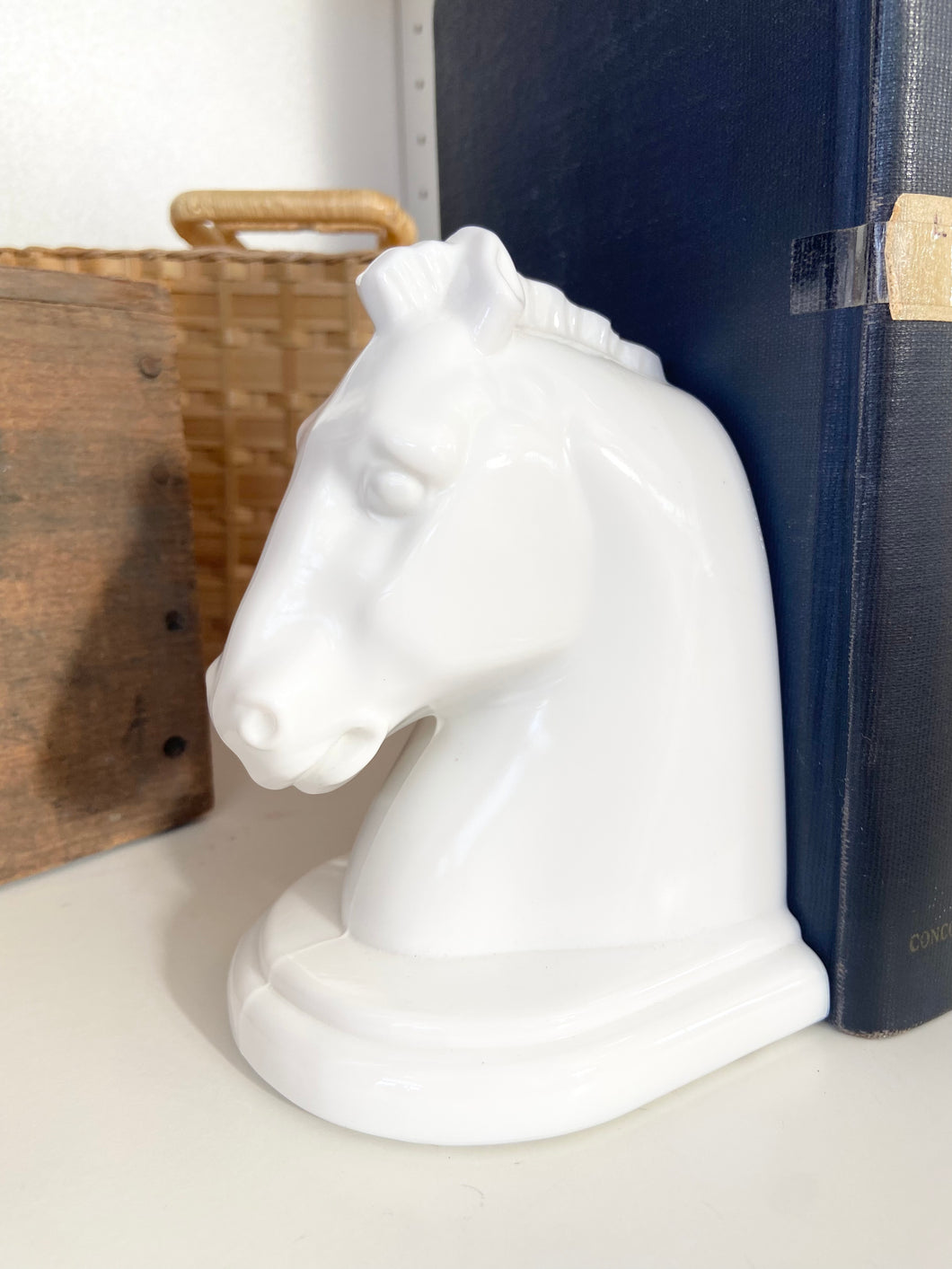 Pair of vintage white horse head bookends