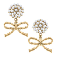 Load image into Gallery viewer, Canvas Style- Bamboo bow with pearl cluster earrings
